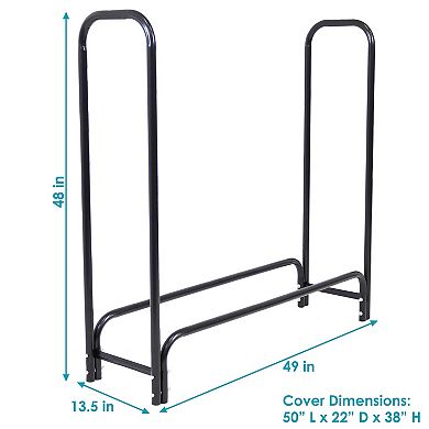 Sunnydaze 4 ft Powder-Coated Steel Firewood Log Rack with Black Cover