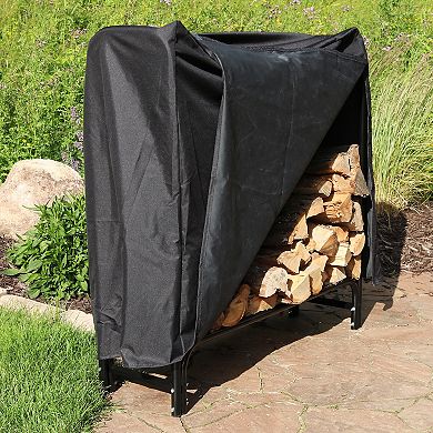 Sunnydaze 4 ft Powder-Coated Steel Firewood Log Rack with Black Cover