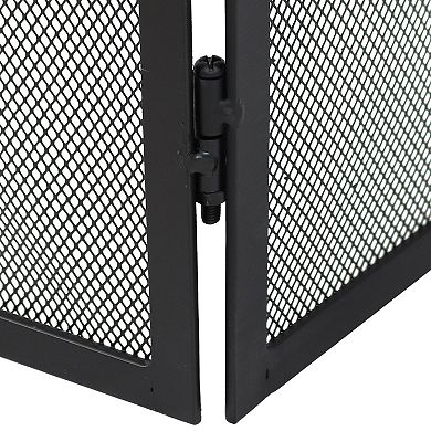 Sunnydaze 50 in Elegant Scroll Steel 3-Panel Fireplace Screen - Black