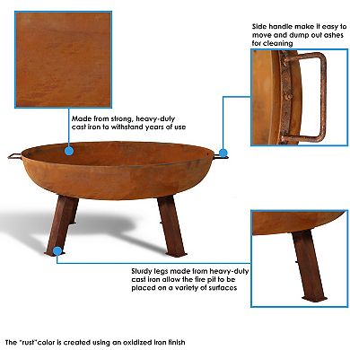 Sunnydaze Rustic Cast Iron Fire Pit Bowl with Stand - Steel