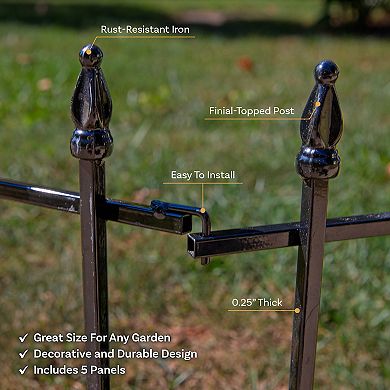 Sunnydaze 5-Piece Roman Walkway Iron Panels Border Fencing - 9 ft - Black