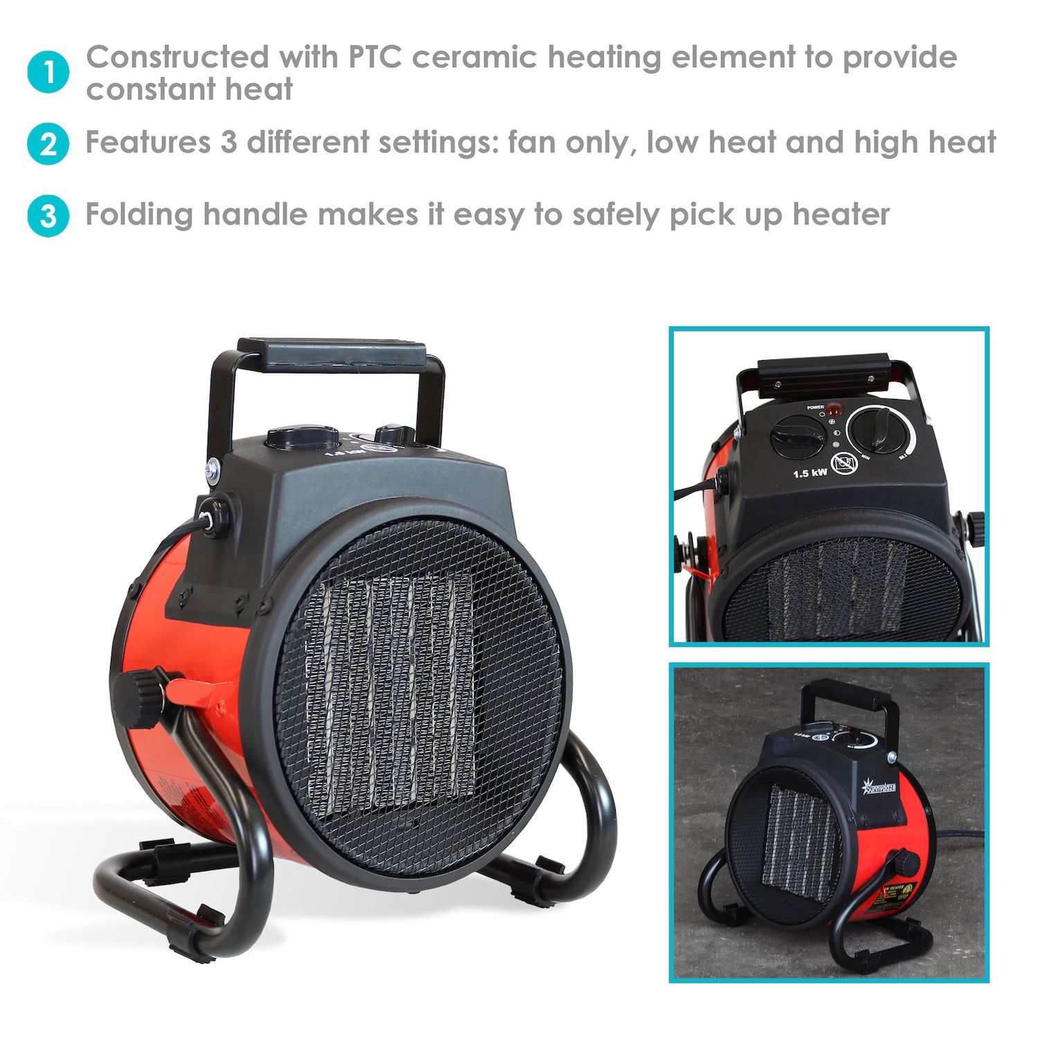 Sunnydaze 750W/1500W Portable Ceramic Electric Space Heater With Handle