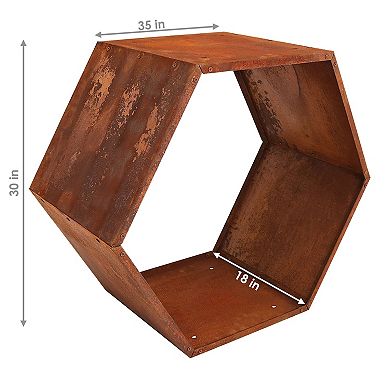 Sunnydaze 30 in Hexagon Rustic Honeycomb Firewood Log Rack - Rust