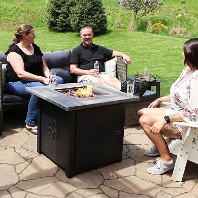Sunnydaze 30 in Square MGO Propane Gas Fire Pit Table with Lava Rocks