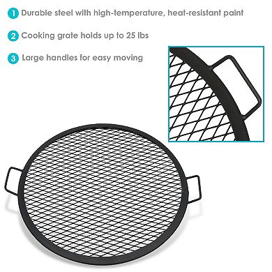 Sunnydaze 24 in Round Steel X-Mark Fire Pit Cooking Grill with Handles