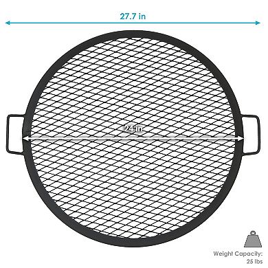 Sunnydaze 24 in Round Steel X-Mark Fire Pit Cooking Grill with Handles