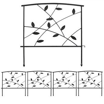 Sunnydaze 5 pc Modern Leaves/Vines Steel Border Fencing - 6 ft - Black