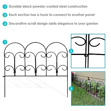 Sunnydaze 5-Piece Victorian Steel Garden Border Fencing - 7.5 ft - Black