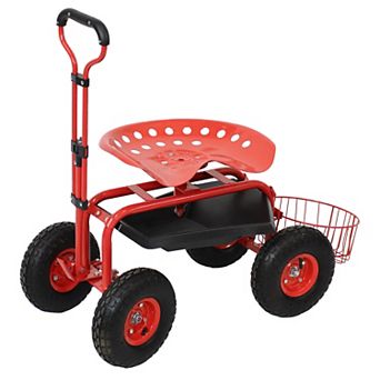 Sunnydaze Steel Rolling Garden Cart with Swivel Steering/Planter