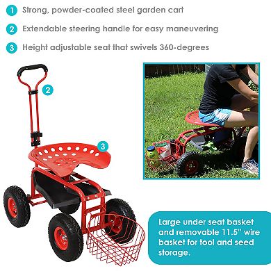 Sunnydaze Steel Rolling Garden Cart with Swivel Steering/Planter