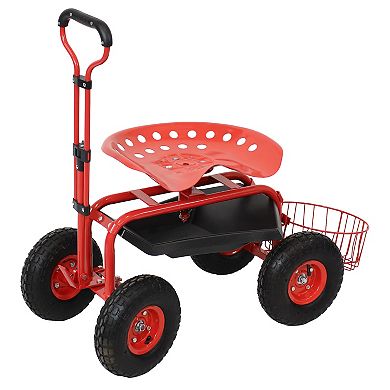 Sunnydaze Steel Rolling Garden Cart with Swivel Steering/Planter