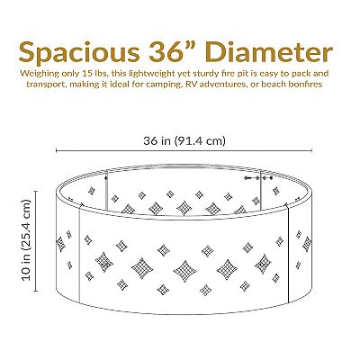 Sunnydaze 36 in Diamond Cut-Out Steel Wood Burning Fire Pit Ring with Poker
