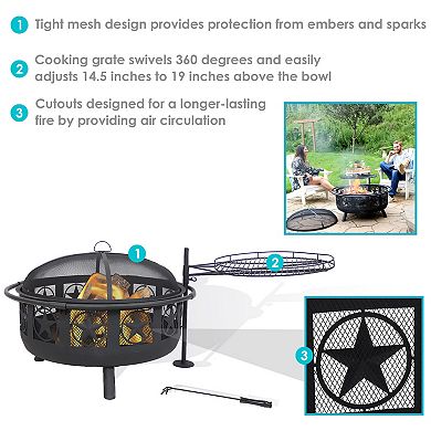 Sunnydaze 30 in All Star Steel Fire Pit with Cooking Grate and Spark Screen