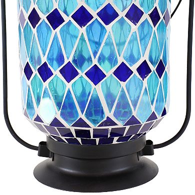 Sunnydaze Cool Blue Mosaic Glass Outdoor Solar LED Lantern - 8 in