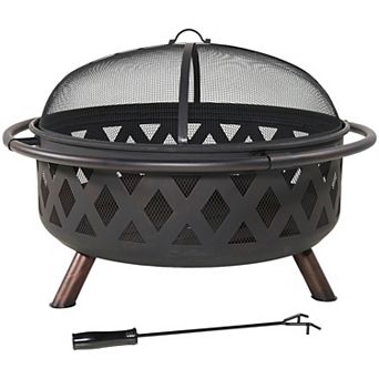 Sunnydaze Crossweave Steel Fire Pit with Screen and Poker