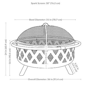 Sunnydaze 36 in Crossweave Steel Fire Pit with Screen, Poker, and Cover