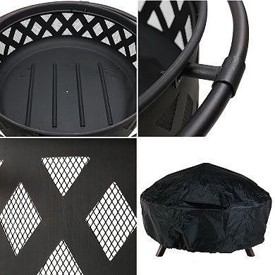 Sunnydaze 36 in Crossweave Steel Fire Pit with Screen, Poker, and Cover