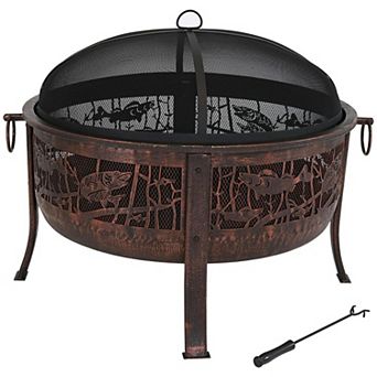 Sunnydaze 30 in Northwoods Fishing Steel Fire Pit with Spark Screen