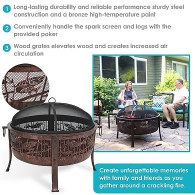 Sunnydaze 30 in Northwoods Fishing Steel Fire Pit with Spark Screen