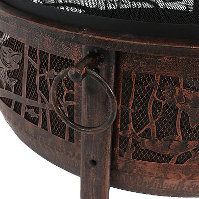 Sunnydaze 30 in Northwoods Fishing Steel Fire Pit with Spark Screen
