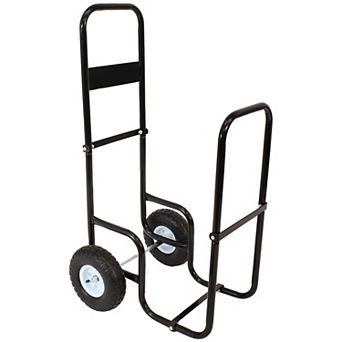 Sunnydaze Metal Firewood Carrier with Wheels, 43” H, Black