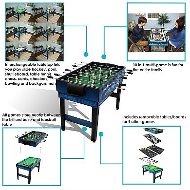 Sunnydaze 40 in 10-in-1 Game Table with Billiards, Foosball and Hockey