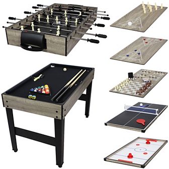 Sunnydaze 49.5 in 10-in-1 Game Table with Billiards/Foosball - Wood Stain