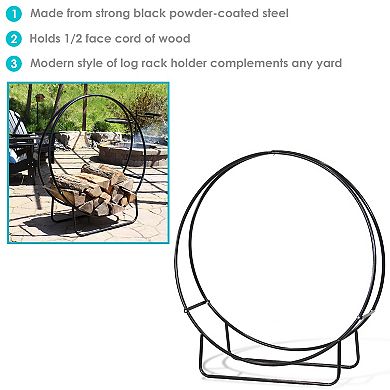 Sunnydaze Black Powder-Coated Steel Firewood Log Hoop Rack