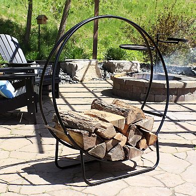 Sunnydaze Black Powder-Coated Steel Firewood Log Hoop Rack