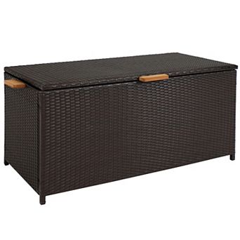 Sunnydaze Resin Wicker Indoor/Outdoor Storage Deck Box with Handles