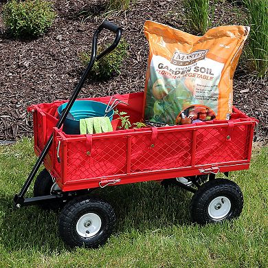 Sunnydaze Red Small Steel Garden Cart with Folding Sides/Polyester Liner