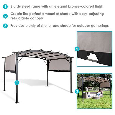 Sunnydaze 9 ft x 12 ft Metal Arched Pergola with Retractable Canopy