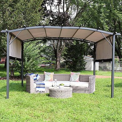Sunnydaze 9 ft x 12 ft Metal Arched Pergola with Retractable Canopy