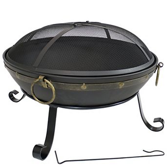 Sunnydaze 25 in Victorian Steel Fire Bowl with Handles and Spark Screen