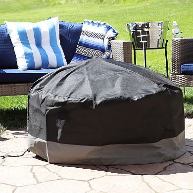 Sunnydaze 30 in 2-Tone Polyester Round Outdoor Fire Pit Cover - Gray/Black