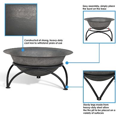 Sunnydaze 23.5 in Cast Iron Fire Pit Bowl with Stand - Dark Gray