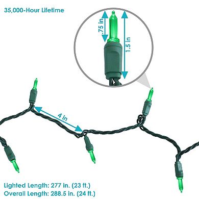Sunnydaze 70 Ct Indoor/Outdoor Holiday LED String Lights - Green - 23 ft
