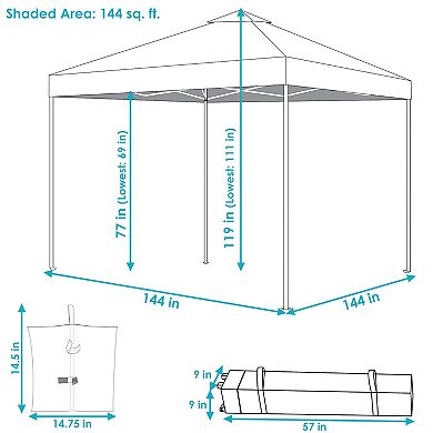 Sunnydaze Premium Pop-Up Canopy with Sandbags - 12 ft x 12 ft - Blue