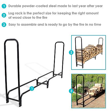 Sunnydaze 8 ft Steel Indoor/Outdoor Firewood Log Rack - Black