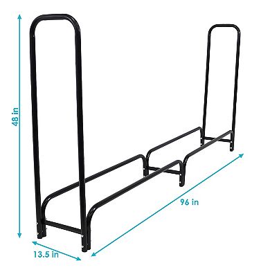 Sunnydaze 8 ft Steel Indoor/Outdoor Firewood Log Rack - Black