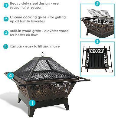 Sunnydaze 32 in Northern Galaxy Steel Fire Pit with Grate, Screen and Poker