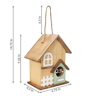 Sunnydaze Wooden Country Cottage Hanging Birdhouse - 9.25 In - Rustic
