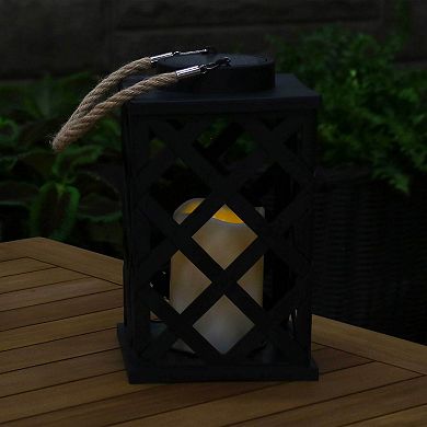 Sunnydaze 9" Modern Crosshatch Solar Lantern With Led Candle