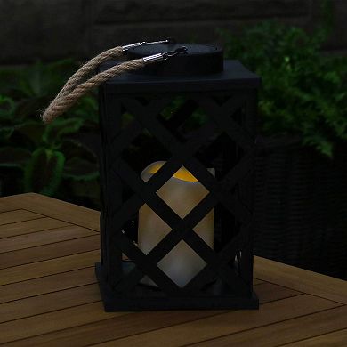 Sunnydaze Modern Crosshatch Outdoor Solar LED Decorative Candle Lantern - 9-Inch