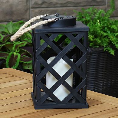 Sunnydaze Modern Crosshatch Outdoor Solar LED Decorative Candle Lantern - 9-Inch
