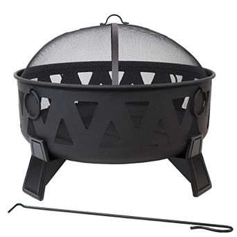 Sunnydaze 34 in Nordic-Inspired Steel Fire Pit with Spark Screen and Poker