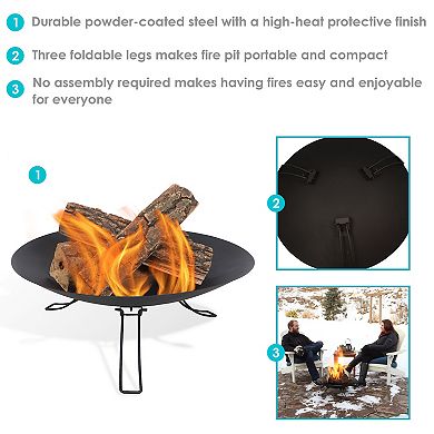 Sunnydaze Classic Ebony Steel Portable Folding Fire Pit - 24 in