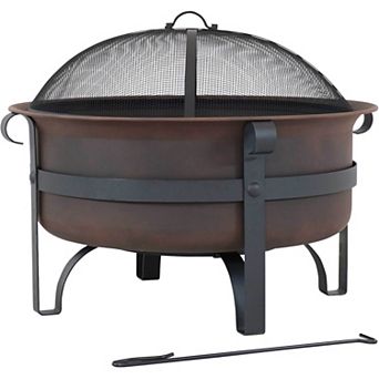 Sunnydaze 29 in Cauldron Style Steel Fire Pit with Spark Screen - Bronze