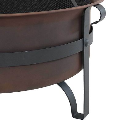 Sunnydaze 29 in Cauldron Style Steel Fire Pit with Spark Screen - Bronze