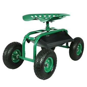 Sunnydaze Steel Rolling Garden Cart with Swivel Steering/Tray